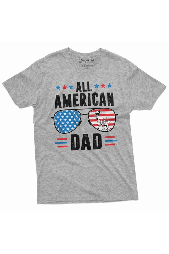 Men's Father's Day 4th of July All American dad T-shirt Patriotic USA American father Daddy Gift Tee (Small Grey)