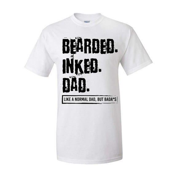 Men's Father's Day Bearded Inked Dad Like A Normal Dad But Bada$$ Short Sleeve T-shirt-White-xxl