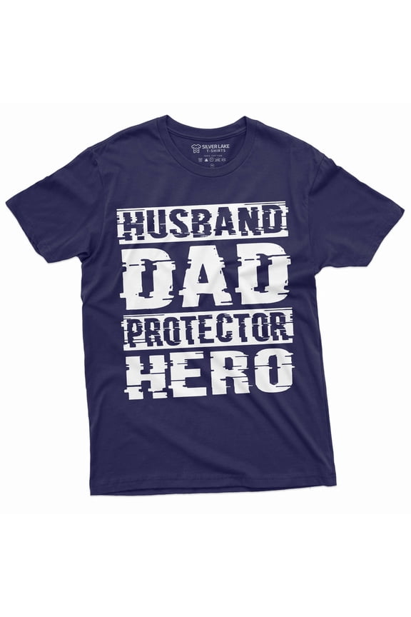 Men's Father's Day Husband Dad Protector hero T-shirt Dad father Birthday gift tee shirt for him (3X-Large Navy Blue)