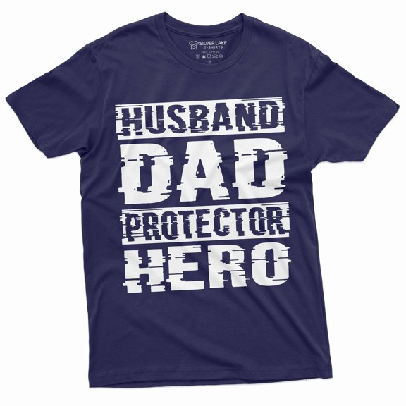 Men's Father's Day Husband Dad Protector hero T-shirt Dad father Birthday gift tee shirt for him (X-Large Navy Blue)