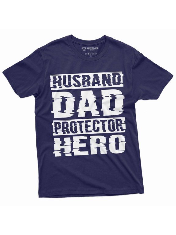 Men's Father's Day Husband Dad Protector hero T-shirt Dad father Birthday gift tee shirt for him (XX-Large Navy Blue)