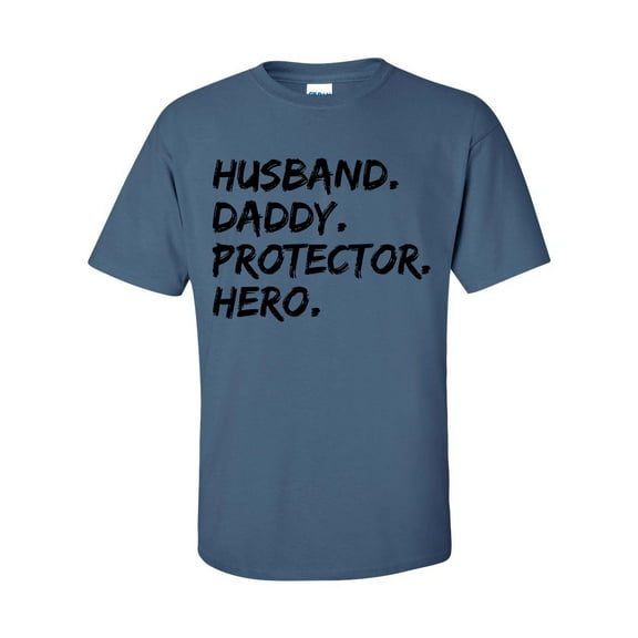 Men's Father's Day Husband, Daddy, Protector, Hero Short Sleeve T-shirt-Indigo-small