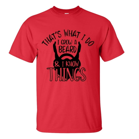 Men's Father's Day I Grow A Beard and Know Things Funny Short Sleeve Graphic T-shirt-Red-medium