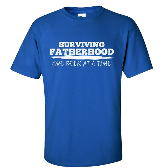 Men's Father's Day Surviving Fatherhood One Beer At A Time Funny Short Sleeve Graphic T-shirt-Royal-6xl
