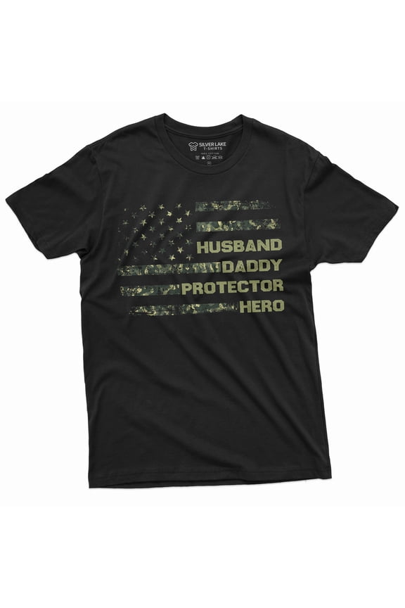 Men's Father's day Husband Daddy Protector Hero T-shirt USA flag Birthday Christmas Dads Gift tee (3X-Large Black)