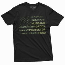 Men's Father's day Husband Daddy Protector Hero T-shirt USA flag Birthday Christmas Dads Gift tee