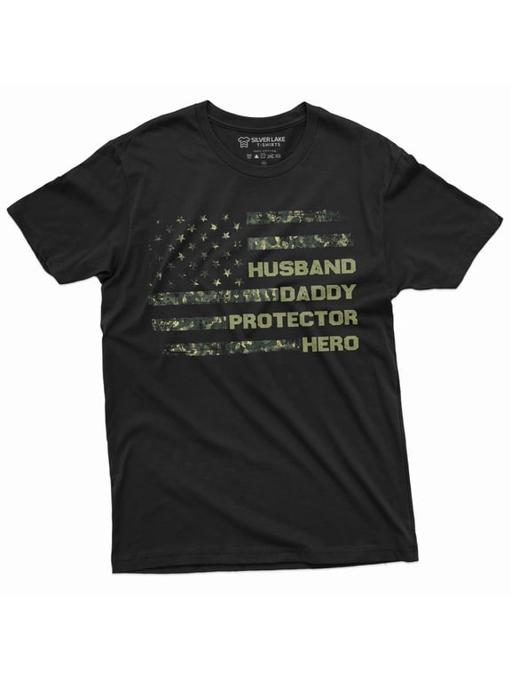 Men's Father's day Husband Daddy Protector Hero T-shirt USA flag Birthday Christmas Dads Gift tee