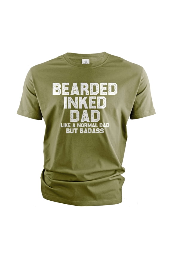 Men's Father's day dad T-shirt beard and tattoos tee shirt dad gifts birthday funny tee (Large Military Green)