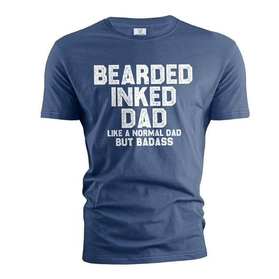 Men's Father's day dad T-shirt beard and tattoos tee shirt dad gifts birthday funny tee (Large Navy Blue)