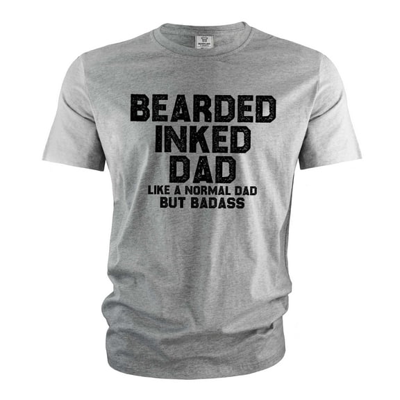 Men's Father's day dad T-shirt beard and tattoos tee shirt dad gifts birthday funny tee (Medium Grey)