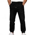 thumbnail image 1 of Men’s Faux Denim Trousers with Pockets Elastic Waist Drawstring Tapered Jean Fashion Classic Textured Pants, 1 of 7