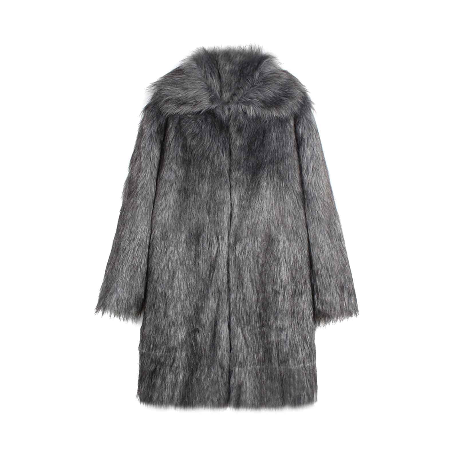 Men's Faux Fur Coat Open Front Lapel Thicken Fluffy Trench Coat Winter ...