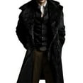 thumbnail image 1 of Men's Coat Winter Long Coat Fluffy Thick Trench Coat for Men Lapel Parka Overcoat Warm Open Front Cardigan Outwear Black L, 1 of 4