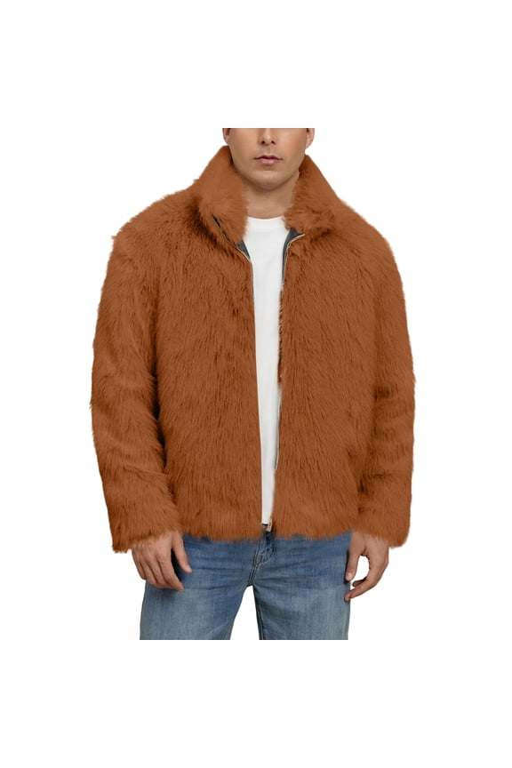 Men's Faux Jackets Winter Thicken Warm Luxury Overcoat Coats Long Sleeves Zipper Jacket Outerwear, Elegant and Warm for Formal and Casual Occasions,Camel,M