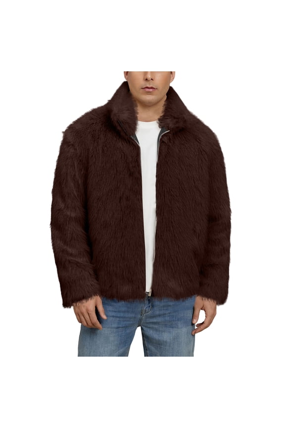 Men's Faux Jackets Winter Thicken Warm Luxury Overcoat Coats Long Sleeves Zipper Jacket Outerwear, Elegant and Warm for Formal and Casual Occasions,Coffee,M