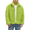 thumbnail image 1 of Men's Faux Jackets Winter Thicken Warm Luxury Overcoat Coats Long Sleeves Zipper Jacket Outerwear, Elegant and Warm for Formal and Casual Occasions,Fluorescent Green,M, 1 of 5