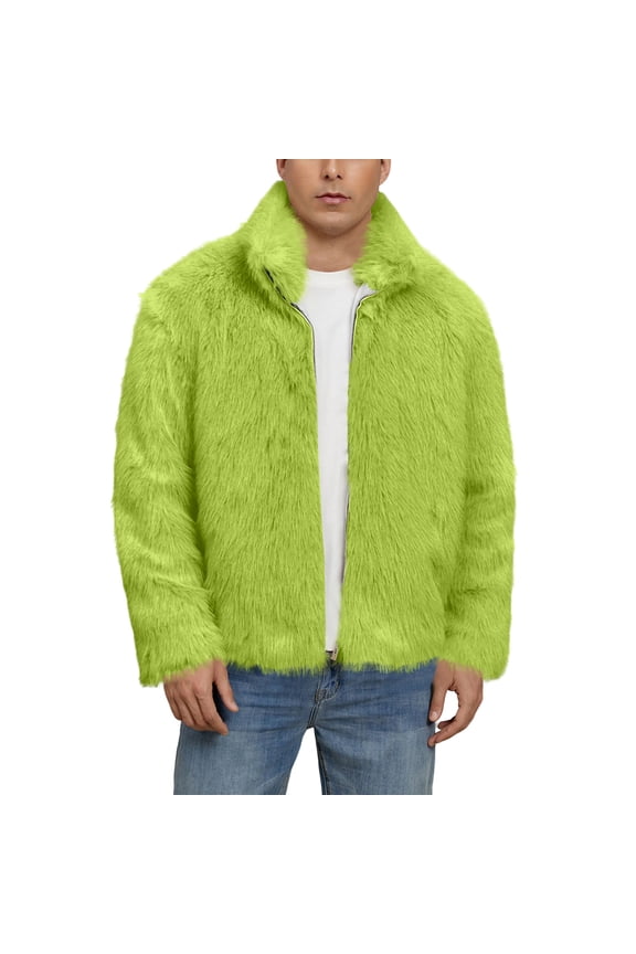 Men's Faux Jackets Winter Thicken Warm Luxury Overcoat Coats Long Sleeves Zipper Jacket Outerwear, Elegant and Warm for Formal and Casual Occasions,Fluorescent Green,M