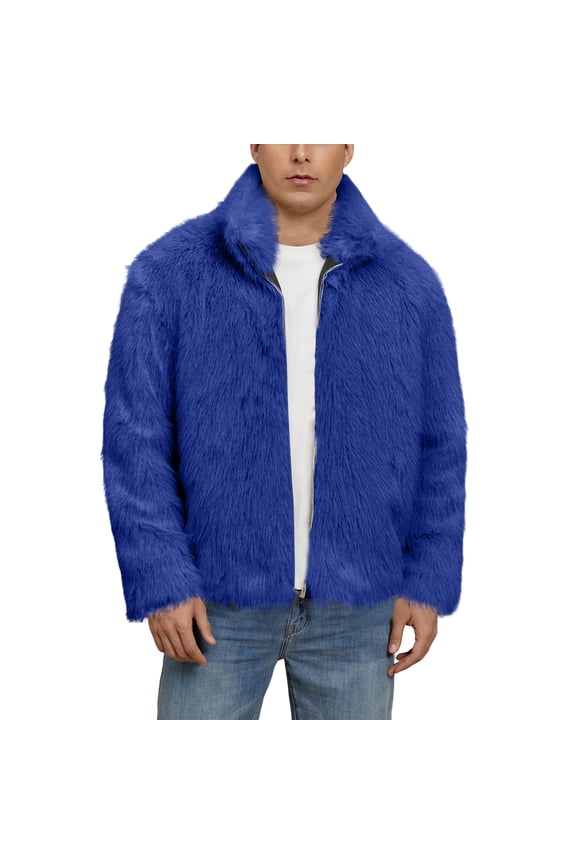 Men's Faux Jackets Winter Thicken Warm Luxury Overcoat Coats Long Sleeves Zipper Jacket Outerwear, Elegant and Warm for Formal and Casual Occasions,Royal Blue,M