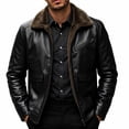 thumbnail image 1 of Men's Faux Leather Bomber Aviator Jacket – Zip up Motor Jacket with Fleece Lining and Plush Collar, 1 of 6