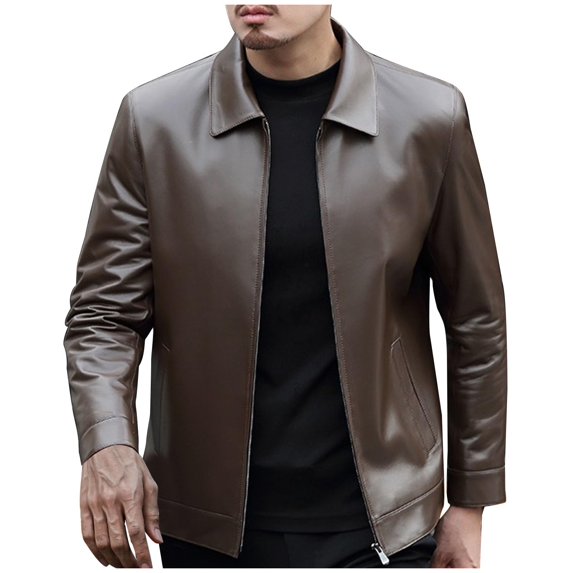 Men's Faux Leather Bomber Jacket Motorcycle Lapel Asymmetric Zip Up Slim Fit Biker Coat Thickening Parka with Pocket