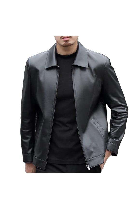 Men's Faux Leather Bomber Jacket Motorcycle Lapel Asymmetric Zip Up Slim Fit Biker Coat Thickening Parka with Pocket