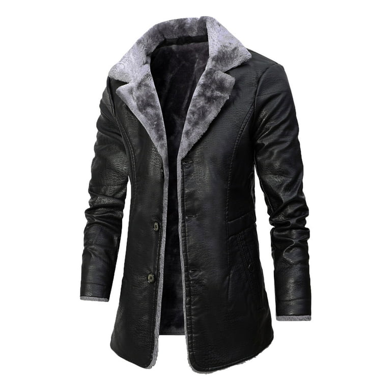 OGLCCG Men's Faux Leather Coat, Winter Sherpa Lined Jacket