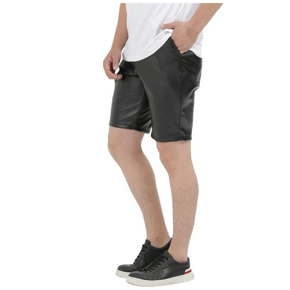 Men's Faux Leather Hip Hop Motorcycle Shorts - Solid Color, Slim Fit, Club/Party/Vacation Wear - Size 29-34