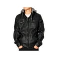 thumbnail image 1 of Men's Faux Leather Hooded Motorcycle Bomber Jacket with Removable Hood, Black, L, 1 of 6
