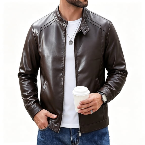 Men’s Faux Leather Jacket Classic Biker Style Motorcycle Coat Fit Fashion Casual Lightweight Fall & Spring Jackets for Men
