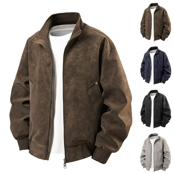 Men's Faux Leather Jacket Collar Zip Up Motorcycle PU Jackets Lightweight Outerwear Biker Vintage Coat Bomber Jacket (Black,Large)