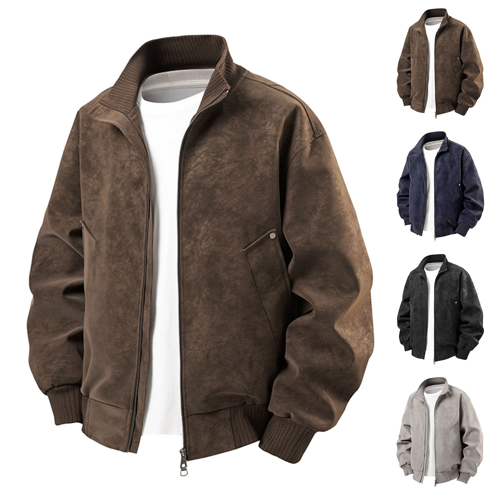 Men's Faux Leather Jacket Collar Zip Up Motorcycle PU Jackets Lightweight Outerwear Biker Vintage Coat Bomber Jacket (Black,Small)