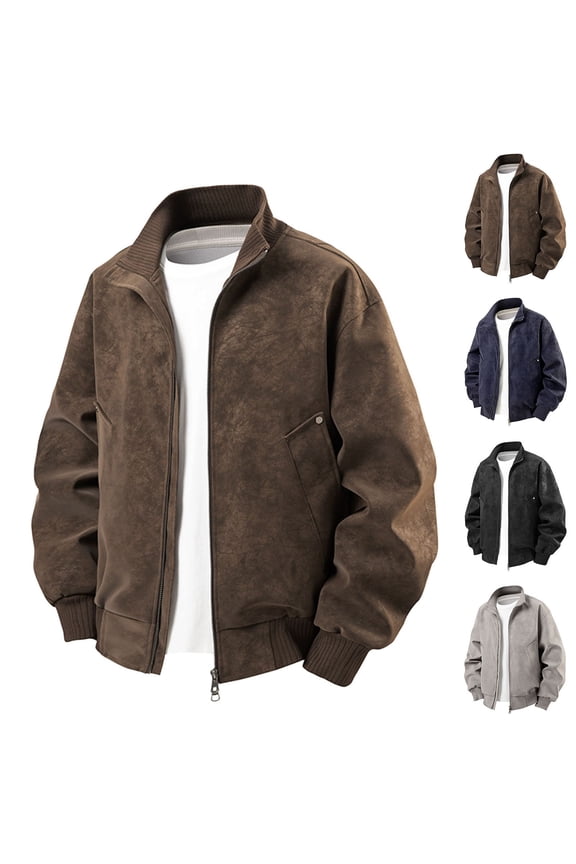 Men's Faux Leather Jacket Collar Zip Up Motorcycle PU Jackets Lightweight Outerwear Biker Vintage Coat Bomber Jacket (Black,Small)