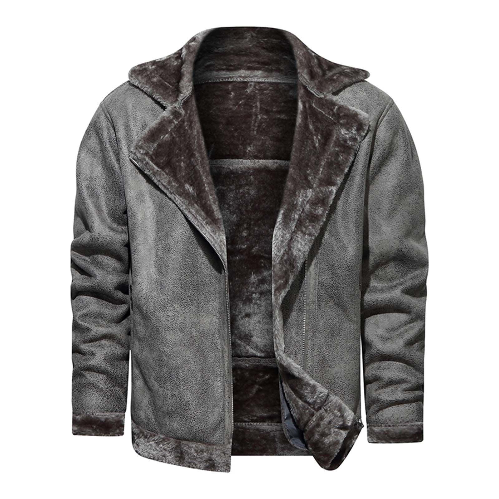 Men s Faux Leather Jacket Fleece Sherpa Lined Motorcycle Lapel Jackets Winter Warm Zip Up Biker Aviator Outwear