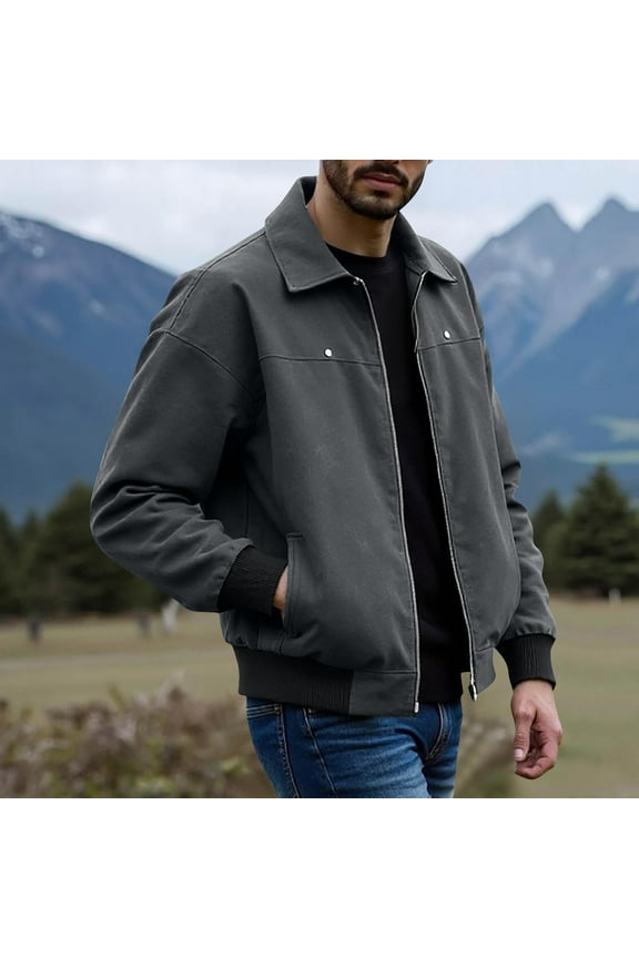 Men’s Faux Leather Jacket Midweight Vintage Casual Full-Zip Solid Color Motorcycle Coat with Pockets Dark Gray 3XL