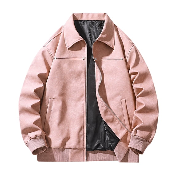 Men's Faux Leather Jacket Motorcycle Biker Jackets Vintage Leather Outwear Casual Zip-Up Loose Bomber Coat
