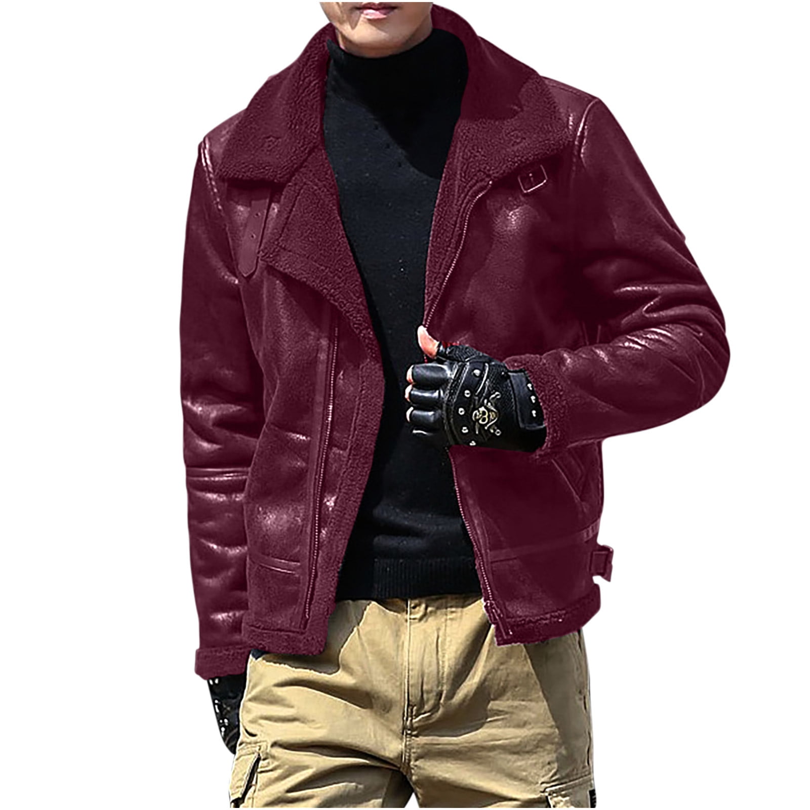 Men's Faux Leather Jacket Motorcycle Jacket Fleece Lining