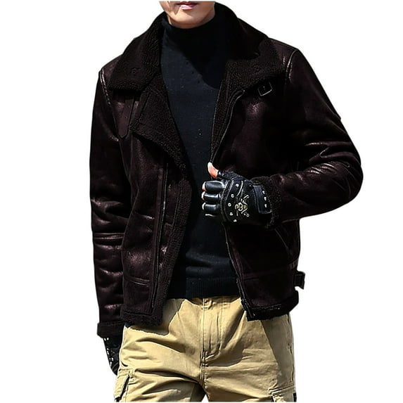 Men's Faux Leather Jacket Motorcycle Jacket Fleece Lining Waterproof Windproof PU Moto Vintage Bomber Sherpa Jackets