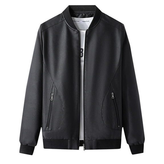 Men's Faux Leather Jacket Motorcycle Jacket Waterproof Men's Solid Color Pocket Leather Jacket Business Fashion Casual Leather Jacket Black L