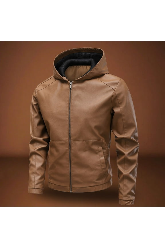 Men's Faux Leather Jacket Motorcycle Jacket Waterproof Windproof PU Moto Vintage Bomber Hoodie with Hood