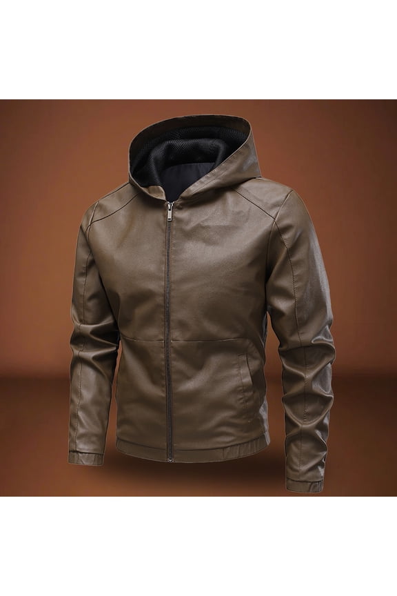 Men's Faux Leather Jacket Motorcycle Jacket Waterproof Windproof PU Moto Vintage Bomber Hoodie with Hood