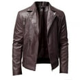 thumbnail image 1 of Men's Faux Leather Jacket Vintage Stand Collar Motorcycle PU Leather Outwear Coat Brown XXXXXL, 1 of 6