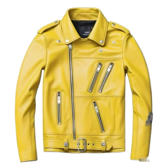 Men's Faux Leather Jacket Zip-UP Pockets Adjustable Waist Belt Motorcycle Bomber Jackets(S-5XL)