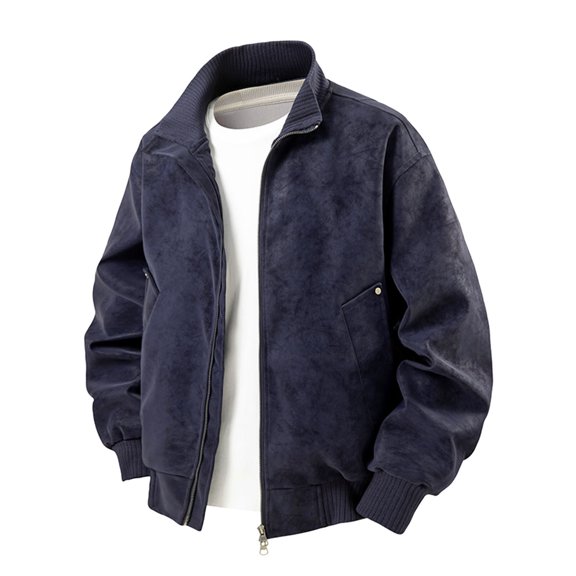 Men's Faux Leather Jacket Zip Up Lightweight Crop Bomber Jacket Lapel Collar Biker Motorcycle Coat Outerwear Tops (Blue,3X-Large)