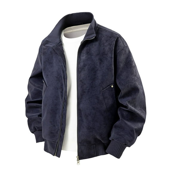 Men's Faux Leather Jacket Zip Up Lightweight Crop Bomber Jacket Lapel Collar Biker Motorcycle Coat Outerwear Tops (Blue,XX-Large)