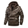 thumbnail image 1 of Men's Faux Leather Jacket with Removable Hood Motorcycle Jacket Casual Warm Winter Coat, 1 of 5