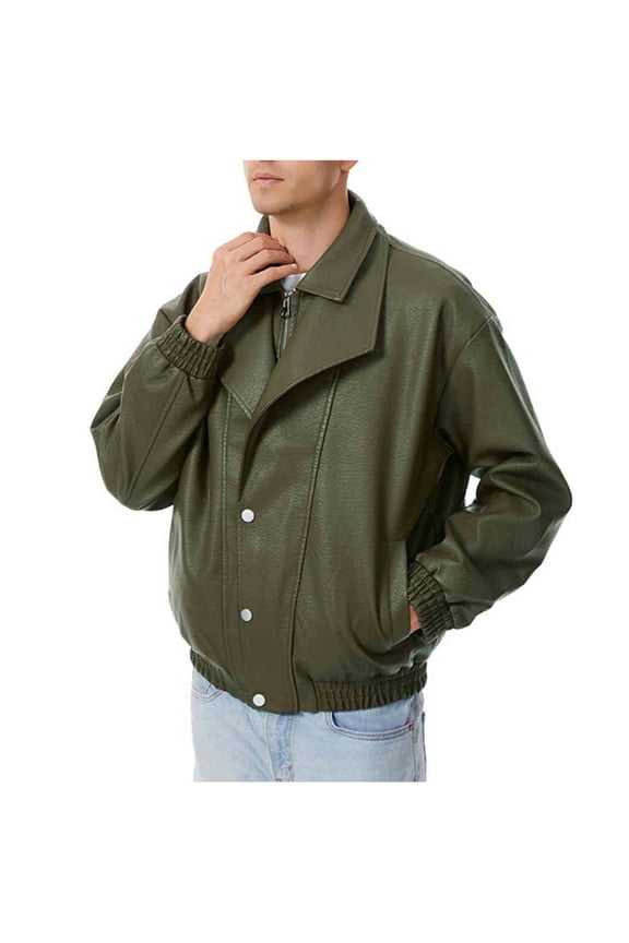 Men's Faux Leather Jackets Men Fake-Two Pieces Jacket Loose Windproof Winter Coats Motorcycle Stylish Long Sleeve Overcoat with Pockets Trendy Coats