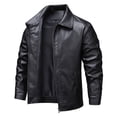 thumbnail image 1 of Men's Faux Leather Jackets Zip-Up Collared Motorcycle Biker Coat Zipper Slim Fit Lapel Classic Bomber Jacket Black, M, 1 of 7