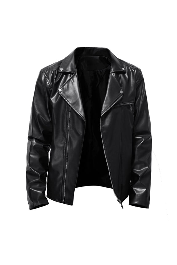 Men's Faux Leather Lapel Jacket Casual Motorcycle Jacket Plus Size Windproof Biker Jacket Gothic Warm Winter Coat