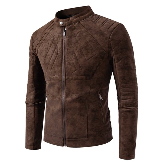Men's Faux Leather Moto Jacket with Stand Collar, Metal Zipper, Casual Outerwear for Outdoor Wear, Slim Fit Short Coat