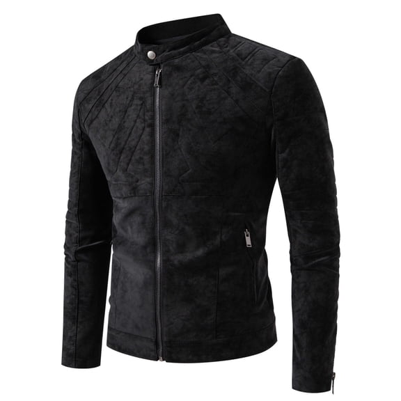 Men's Faux Leather Moto Jacket with Stand Collar, Metal Zipper, Casual Outerwear for Outdoor Wear, Slim Fit Short Coat